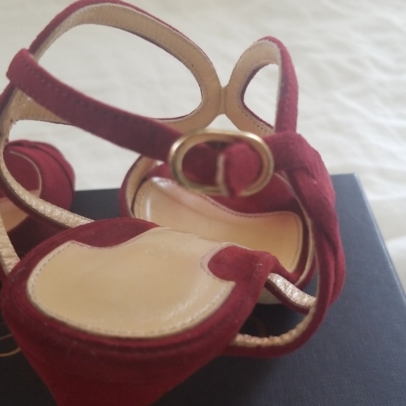 In box deep red suede sandal heels sz 38.5 - Picture 4 of 8